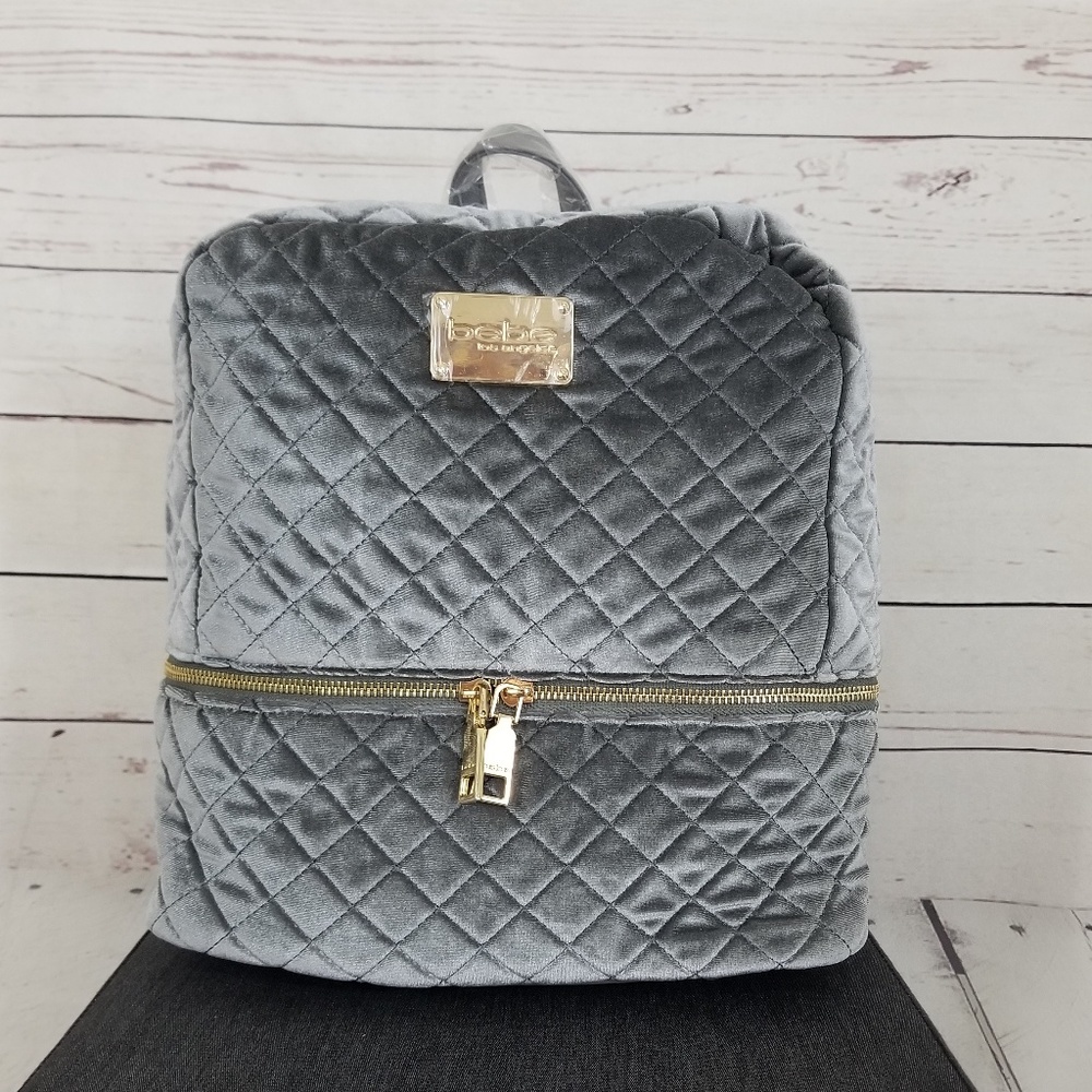 🌹Sale🌹Bebe Danielle Velvet Grey Backpack - Picture 1 of 3